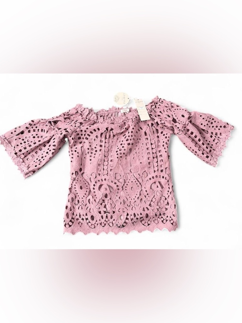 La Reyna Elegant Pink Lace Off-Shoulder Top NWTNW